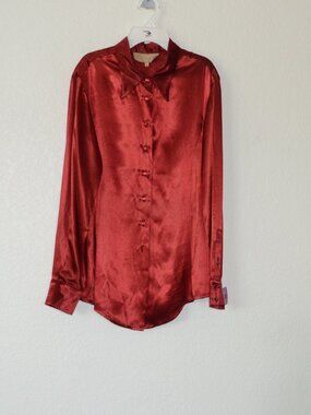 Double D Ranch Red Acetate Rayon Button Down Shirt Size Large